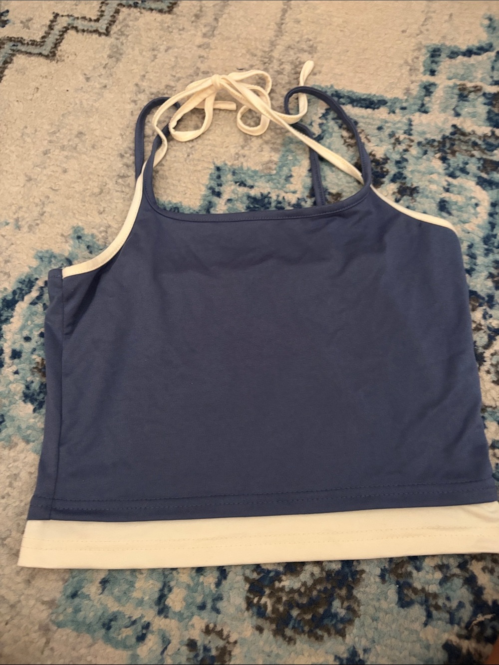 Blue and White Halter Tank Top for Women